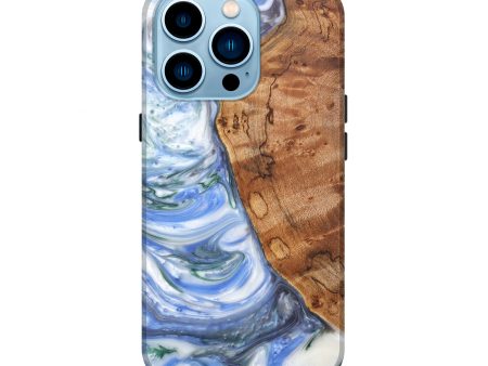 iPhone 14 Pro Wood+Resin Live Edge Phone Case - Trevor (Blue, 628998) For Cheap