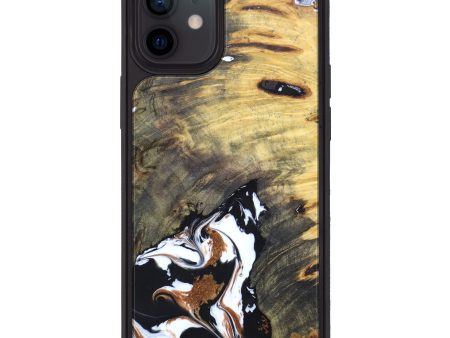 iPhone 12 Wood+Resin Phone Case - Coleen (Black & White, 629427) For Sale