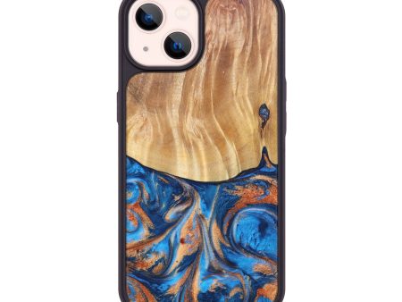 iPhone 14 Wood+Resin Phone Case - Anais (Teal & Gold, 628797) Online Hot Sale