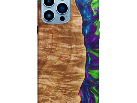 iPhone 14 Pro Max Wood+Resin Live Edge Phone Case - Alanah (Green, 630106) on Sale