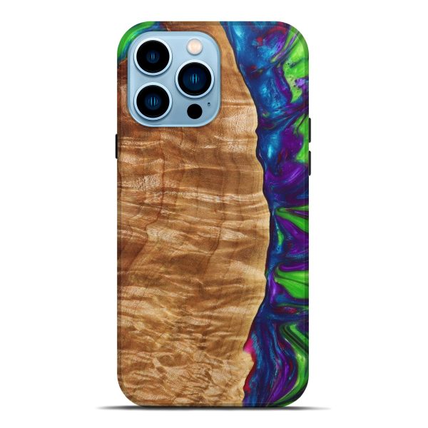 iPhone 14 Pro Max Wood+Resin Live Edge Phone Case - Alanah (Green, 630106) on Sale