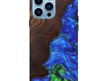 iPhone 14 Pro Max Wood+Resin Live Edge Phone Case - Jasen (Blue, 629347) Sale