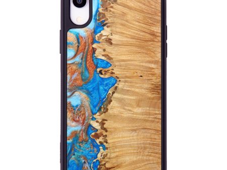 iPhone Xr Wood+Resin Phone Case - Jesica (Teal & Gold, 630756) on Sale