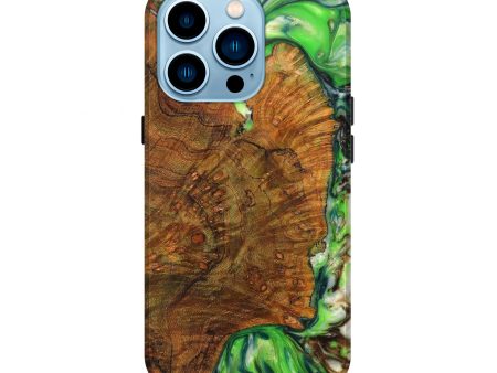 iPhone 14 Pro Wood+Resin Live Edge Phone Case - Brandee (Green, 630116) For Discount