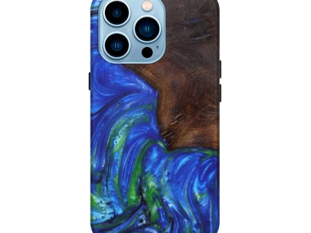 iPhone 14 Pro Wood+Resin Live Edge Phone Case - Edie (Blue, 629554) Hot on Sale