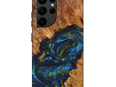 Galaxy S22 Ultra Wood+Resin Live Edge Phone Case - Symone (Teal & Gold, 629768) Cheap