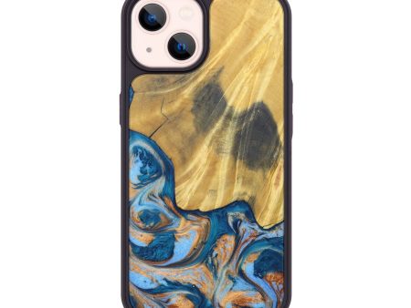 iPhone 14 Wood+Resin Phone Case - Emani (Teal & Gold, 630748) Supply