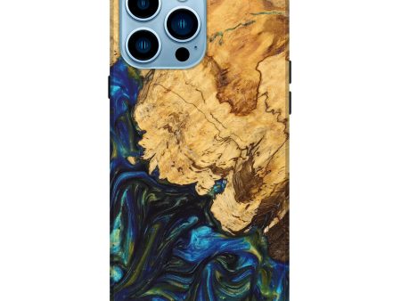 iPhone 14 Pro Max Wood+Resin Live Edge Phone Case - Ryder (Teal & Gold, 630454) Online now