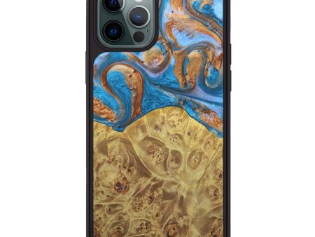 iPhone 12 Pro Wood+Resin Phone Case - Ailani (Teal & Gold, 630166) For Discount