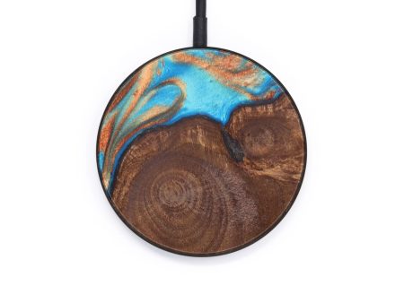 Circle Wood+Resin Wireless Charger - Martina (Teal & Gold, 629528) Hot on Sale