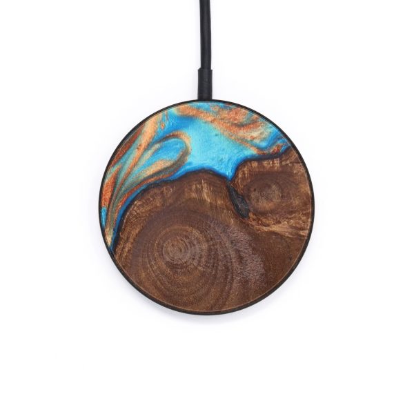 Circle Wood+Resin Wireless Charger - Martina (Teal & Gold, 629528) Hot on Sale