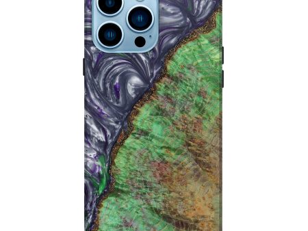 iPhone 14 Pro Max Wood+Resin Live Edge Phone Case - Enid (Green, 630450) on Sale