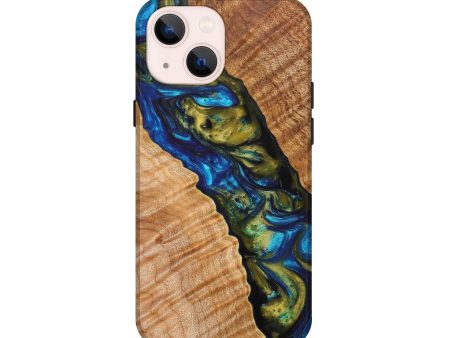 iPhone 13 mini Wood+Resin Live Edge Phone Case - Rylie (Teal & Gold, 628976) Online Hot Sale