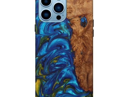 iPhone 14 Pro Max Wood+Resin Live Edge Phone Case - Aura (Teal & Gold, 628977) Online Hot Sale