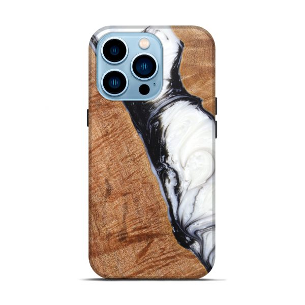 iPhone 14 Pro Wood+Resin Live Edge Phone Case - Memphis (Black & White, 629349) Online Sale