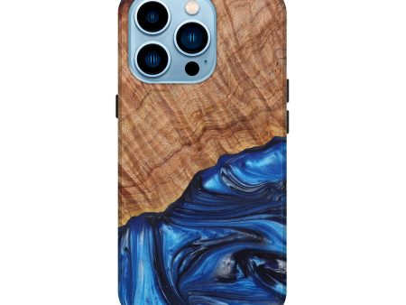 iPhone 14 Pro Wood+Resin Live Edge Phone Case - Ashton (Blue, 629551) For Sale