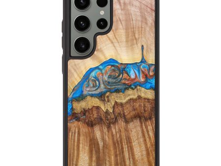 Galaxy S23 Ultra Wood+Resin Phone Case - Amie (Teal & Gold, 630751) For Sale