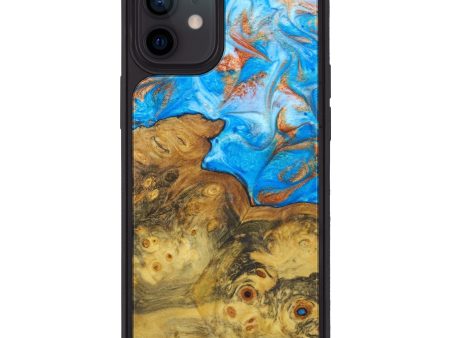 iPhone 12 Wood+Resin Phone Case - Shaquana (Teal & Gold, 630762) For Cheap