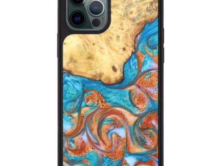 iPhone 12 Pro Max Wood+Resin Phone Case - Kenzi (Teal & Gold, 626210) Sale