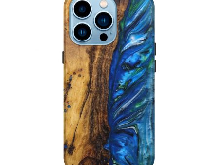 iPhone 14 Pro Wood+Resin Live Edge Phone Case - Tre (Blue, 628634) For Discount