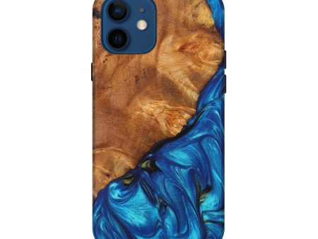 iPhone 12 Wood+Resin Live Edge Phone Case - Devin (Teal & Gold, 629562) For Sale