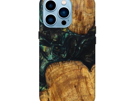 iPhone 14 Pro Wood+Resin Live Edge Phone Case - Mindy (Green, 630848) For Sale