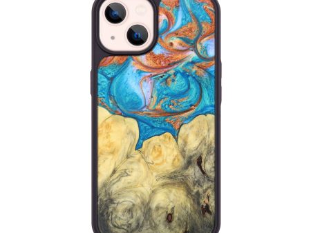 iPhone 14 Wood+Resin Phone Case - Ainsley (Teal & Gold, 626227) Discount