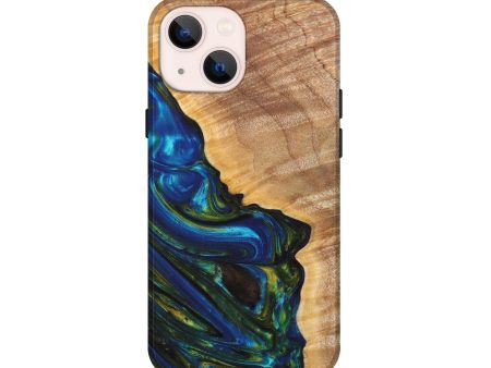 iPhone 13 mini Wood+Resin Live Edge Phone Case - Walter (Teal & Gold, 627217) Online Sale