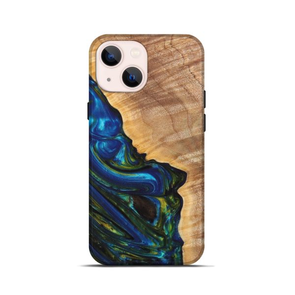 iPhone 13 mini Wood+Resin Live Edge Phone Case - Walter (Teal & Gold, 627217) Online Sale