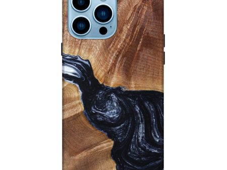 iPhone 14 Pro Max Wood+Resin Live Edge Phone Case - Jovanna (Black & White, 628365) Cheap