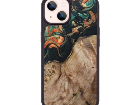 iPhone 14 Wood+Resin Phone Case - Abagail (Green, 627262) For Sale