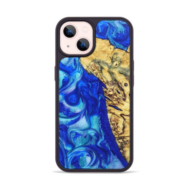 iPhone 14 Wood+Resin Phone Case - Bob (Blue, 627302) For Cheap