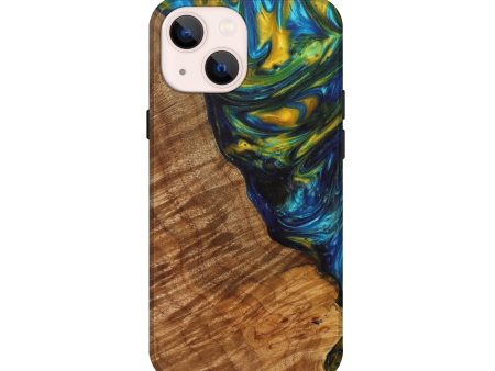 iPhone 13 mini Wood+Resin Live Edge Phone Case - Channing (Teal & Gold, 628378) Online