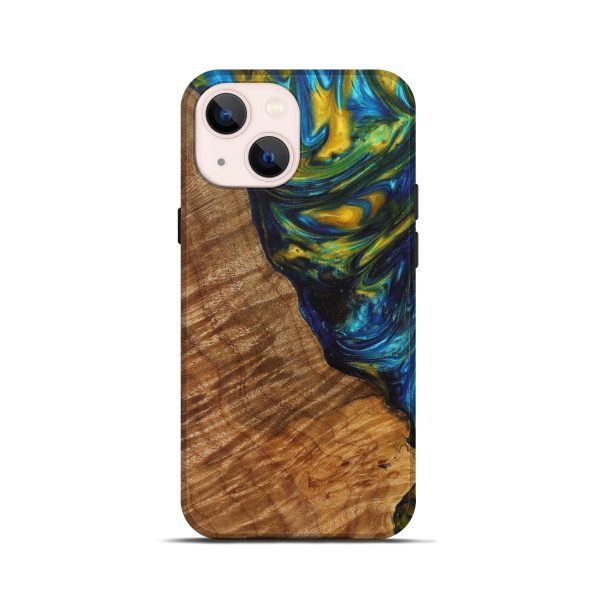 iPhone 13 mini Wood+Resin Live Edge Phone Case - Channing (Teal & Gold, 628378) Online