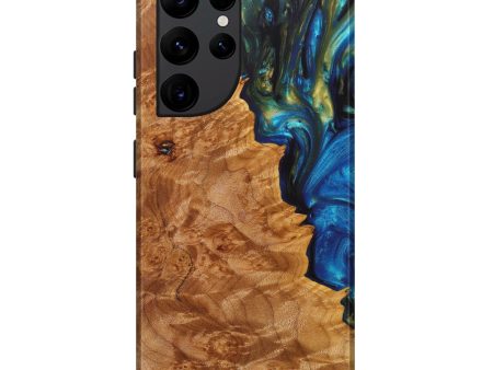 Galaxy S22 Ultra Wood+Resin Live Edge Phone Case - Kacen (Teal & Gold, 626335) Fashion