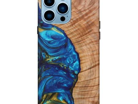 iPhone 14 Pro Max Wood+Resin Live Edge Phone Case - Timmy (Teal & Gold, 628009) Supply