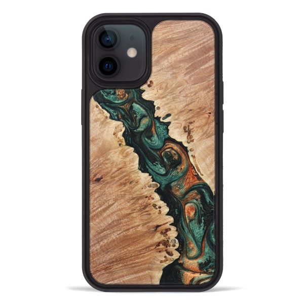 iPhone 12 Wood+Resin Phone Case - Elowyn (Green, 628337) For Sale