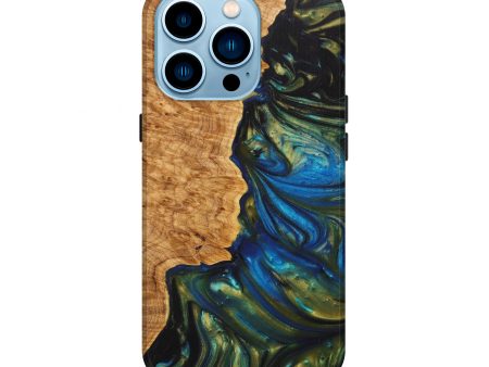 iPhone 14 Pro Wood+Resin Live Edge Phone Case - Calum (Teal & Gold, 627227) Online Hot Sale