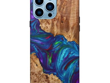 iPhone 14 Pro Max Wood+Resin Live Edge Phone Case - Siena (Blue, 627214) Fashion