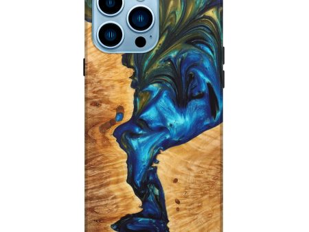 iPhone 14 Pro Max Wood+Resin Live Edge Phone Case - Terra (Teal & Gold, 627709) Sale