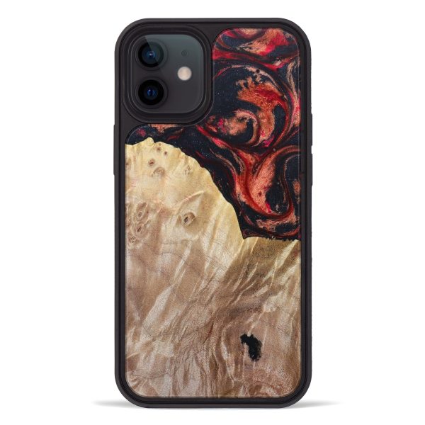 iPhone 12 Wood+Resin Phone Case - Dalila (Red, 629224) For Sale