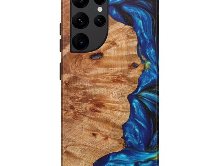 Galaxy S22 Ultra Wood+Resin Live Edge Phone Case - Wade (Teal & Gold, 628366) Cheap