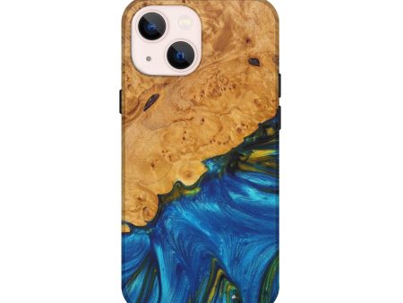 iPhone 13 mini Wood+Resin Live Edge Phone Case - Adelaide (Teal & Gold, 628666) Online now