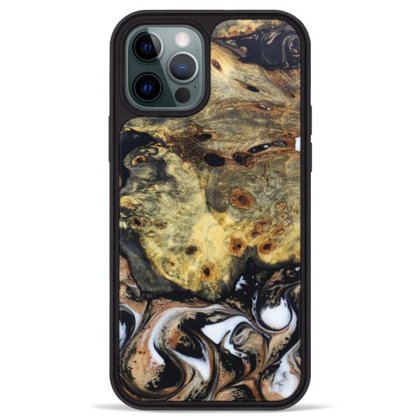 iPhone 12 Pro Max Wood+Resin Phone Case - Katherin (Black & White, 629937) Cheap