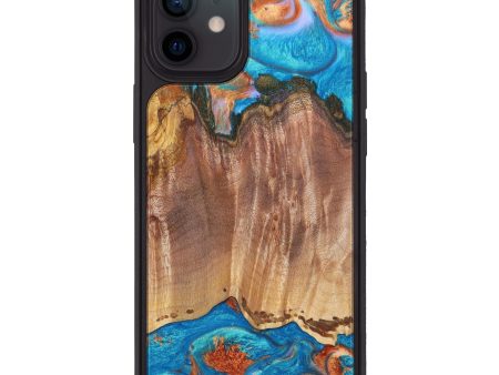 iPhone 12 Wood+Resin Phone Case - Clinton (Teal & Gold, 626225) Online Sale