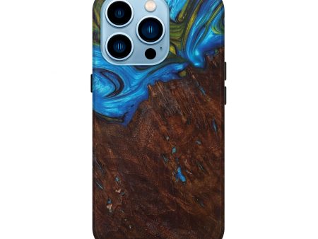 iPhone 14 Pro Wood+Resin Live Edge Phone Case - Sheryl (Teal & Gold, 628013) on Sale