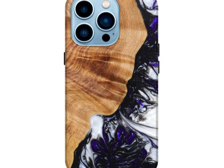 iPhone 14 Pro Wood+Resin Live Edge Phone Case - Nataly (Black & White, 626890) Supply