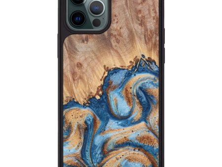 iPhone 12 Pro Max Wood+Resin Phone Case - Kimberley (Teal & Gold, 626229) on Sale