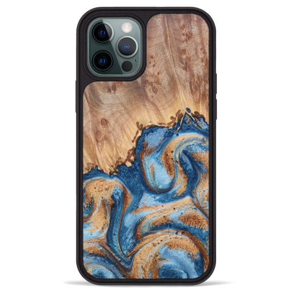 iPhone 12 Pro Max Wood+Resin Phone Case - Kimberley (Teal & Gold, 626229) on Sale