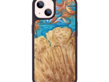 iPhone 14 Wood+Resin Phone Case - Aarush (Teal & Gold, 626231) Online Sale